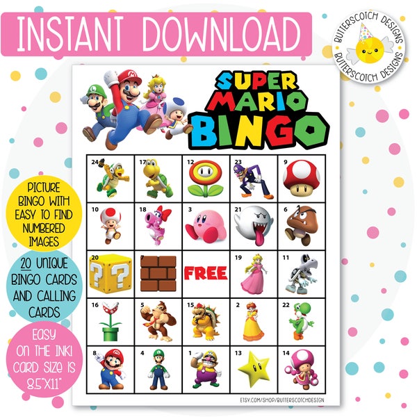 Super Printable Bingo Cards (20 Different Cards) - Instant Download