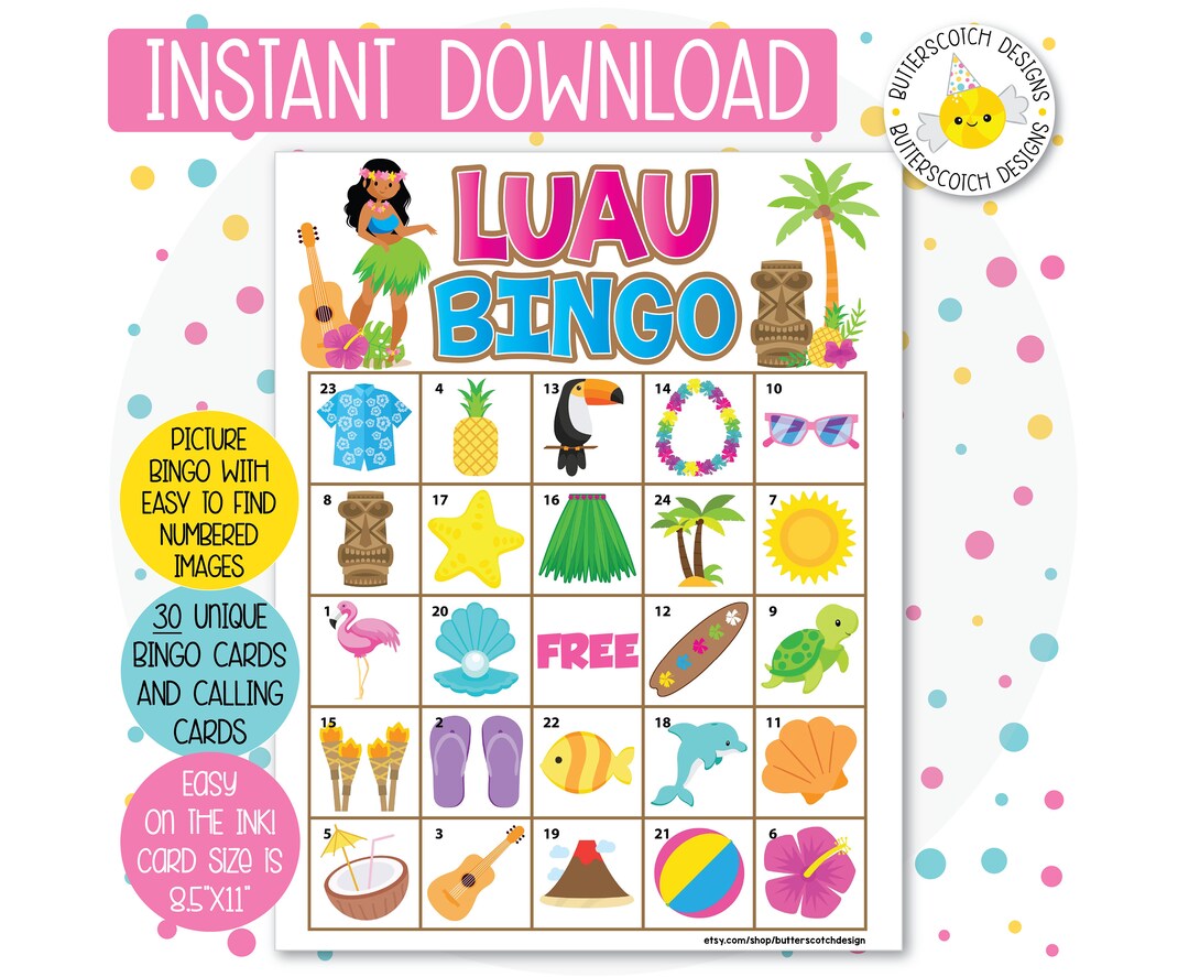 Luau Tiki Aloha Printable Bingo Cards 30 Different Cards Instant Download - Etsy hawaii-aloha-bingo-game-templates-printable-coloring-pages