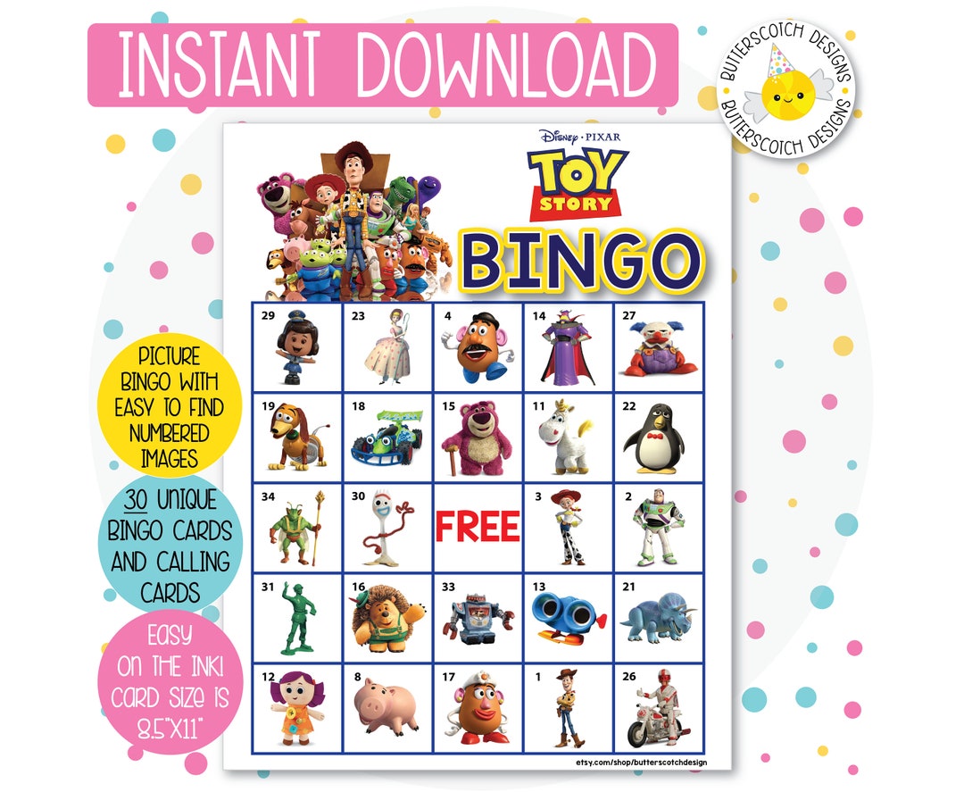 30 Toy Story Printable Bingo Cards 30 Different Cards Instant 