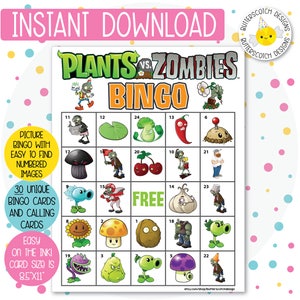 30 Cartones de Bingo Imprimibles de Zombies (30 Cartones Diferentes) - Descarga Instantánea