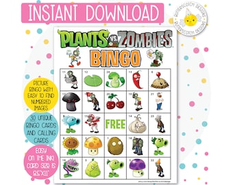 30 Zombies Printable Bingo Cards (30 Different Cards) - Instant Download