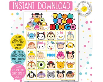 30 Tsum Tsum Schede Bingo Stampabili (30 Schede Diverse) - Download Immediato