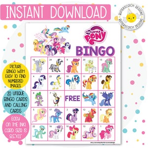 20 cartes de bingo imprimables Little Pony (20 cartes différentes) - Téléchargement immédiat