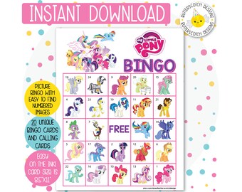20 Little Pony Printable Bingo Cards (20 Different Cards) - Instant Download