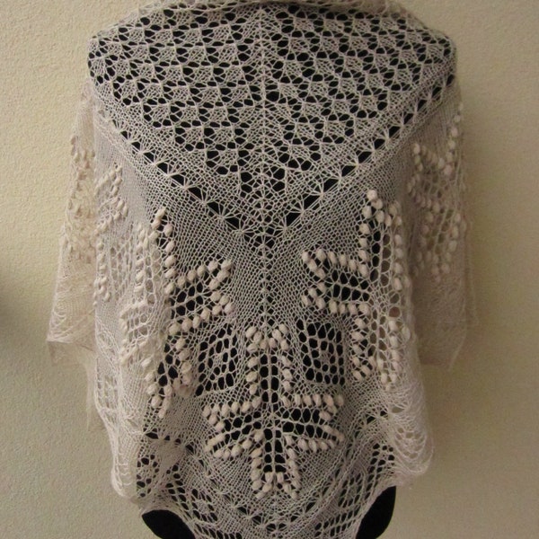 Light beige estonian lace shawl handknitted shawl with nupps triangle