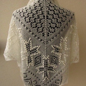 Handknitted white estonian lace shawl with nupps, triangle image 1