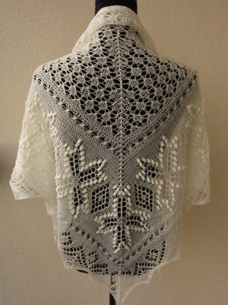 Handknitted white estonian lace shawl with nupps, triangle image 1