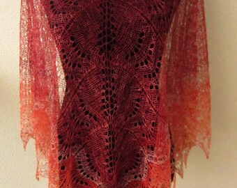 Knitted lace shawl, handpainted yarn