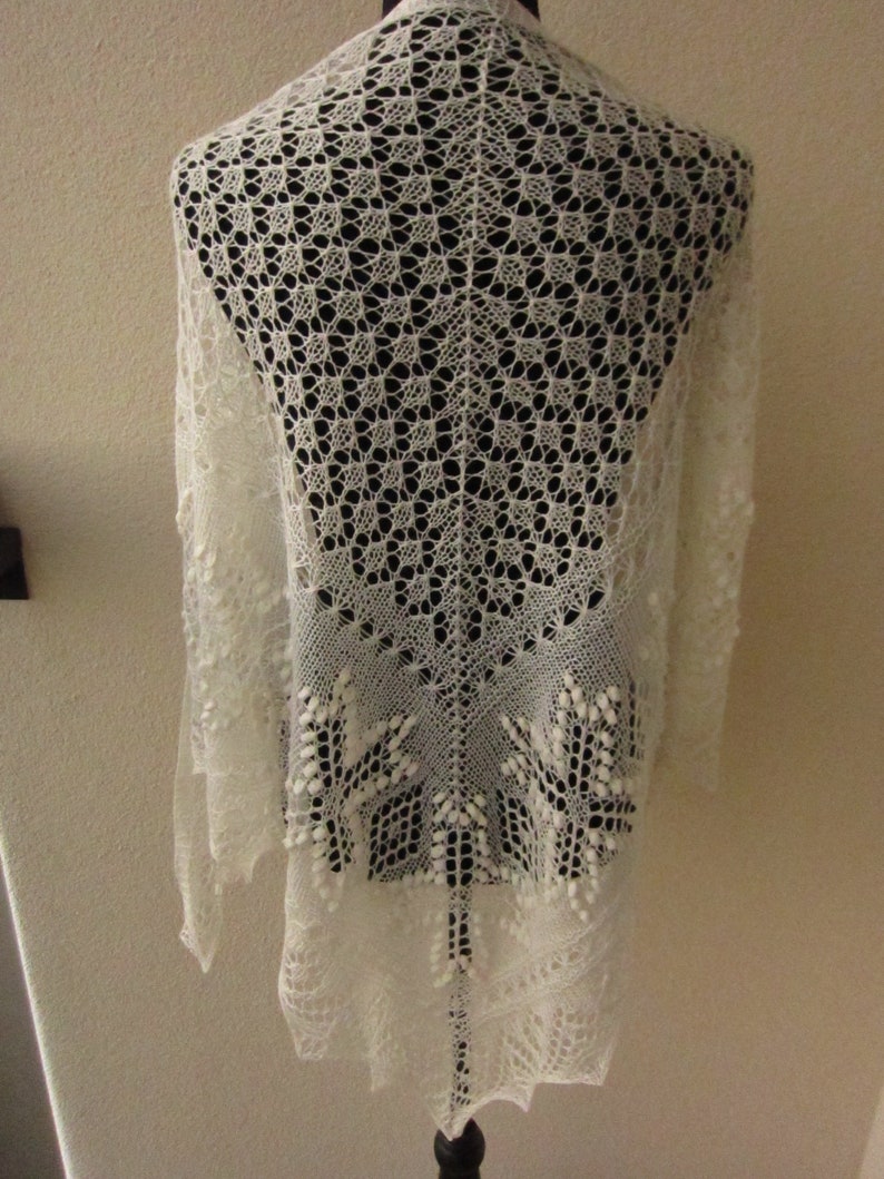 Handknitted white estonian lace shawl with nupps, triangle image 2