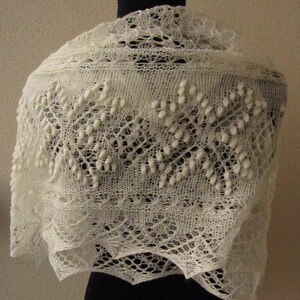 Handknitted white estonian lace shawl with nupps, triangle image 3