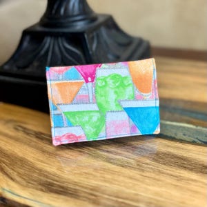 Mini tarjetero/billetera con estampado de cócteles brillantes, billetera de tela hecha a mano