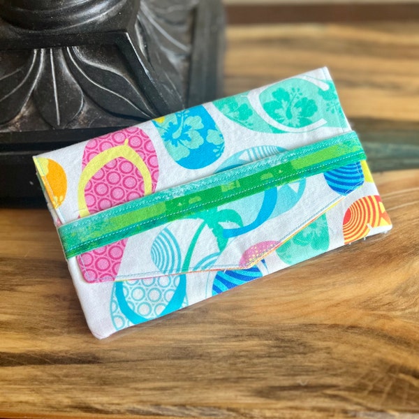 Bright colorful Flip Flops print Cash Envelope/Receipt holder Fabric Handmade Wallet