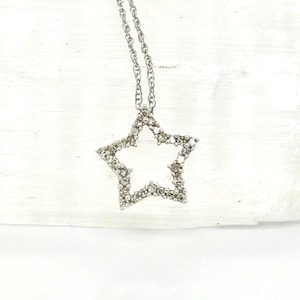 Diamond Star Pendant Necklace: 14k White Gold Celestial Jewelry