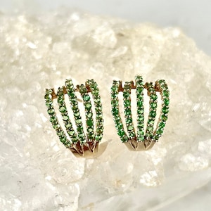 14k Yellow Gold Tsavorite Garnet Hoop Earrings