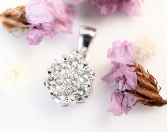 Diamond Pendant White Gold, 18k Diamond Cluster Pendant, Seven Diamond Flower Pendant Necklace