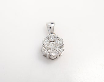18k White Gold Diamond Flower Pendant: .80-1 Carat