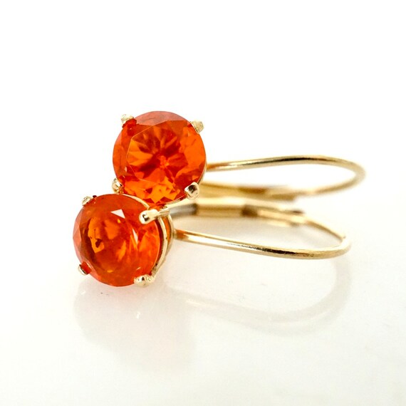 Opal Earrings, Orange Mexican Opal Earrings 14k G… - image 3