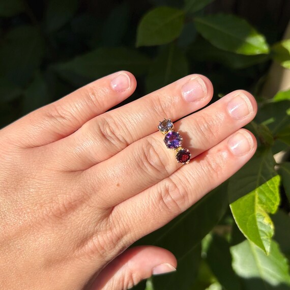 Amethyst Iolite Garnet Ring: Vintage 10k Gold Mul… - image 3