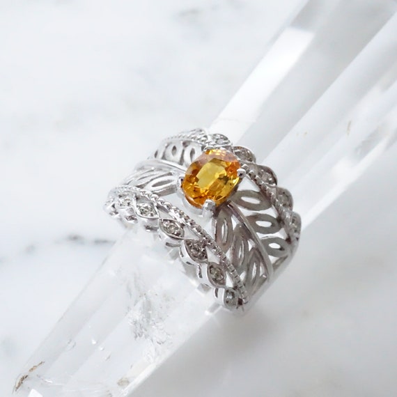 Yellow Sapphire Ring 14k White Gold, Golden Sapph… - image 4