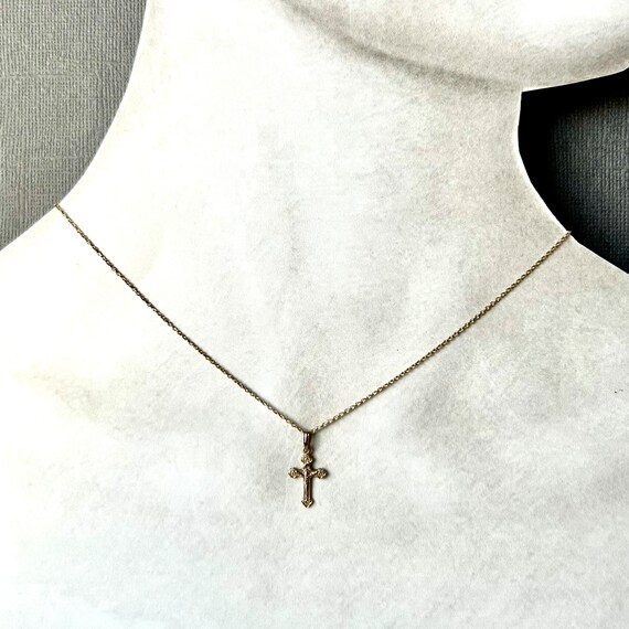 Crucifix Cross Pendant, 14k White and Gold Crucif… - image 2