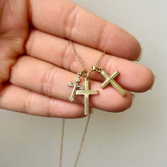 Crucifix Cross Pendant, 14k White and Gold Crucif… - image 9