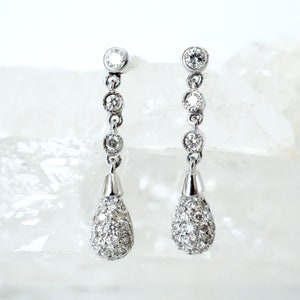 Diamond drop earrings, pave diamond drop earrings, diamond dangle earrings