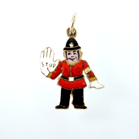 Vintage Enamel Charm 14k gold, English Policeman … - image 1