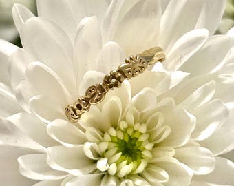 14K Yellow Gold Floral Ladybug Butterfly Ring, Nature Band, Stackable Everyday Jewelry