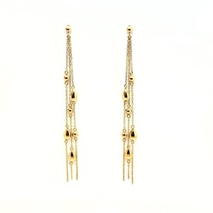 14k Gold Tassel Earrings: Teardrop Bead Dangle, 3-inch Drop