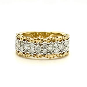 Vintage Diamond Wedding Ring Band, 10K Two Tone Gold Diamond Ring Size 7, Icy Diamond Band