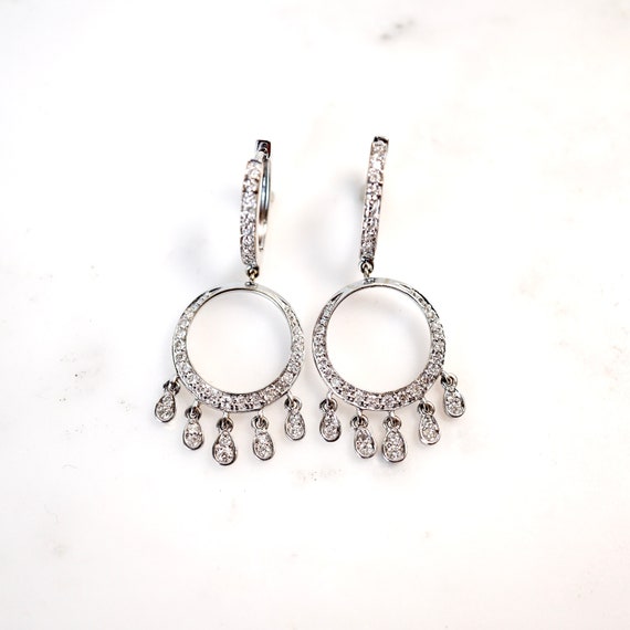 Diamond Dangle Earrings, Diamond Hoop Earrings Wh… - image 1