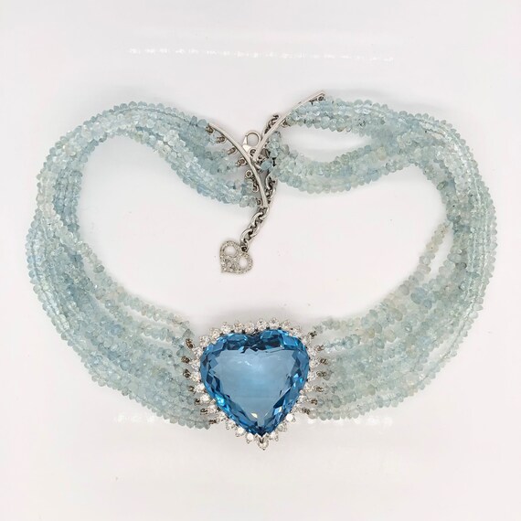 Blue Topaz Heart Necklace White Gold, Topaz Diamo… - image 4