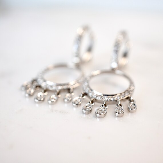 Diamond Dangle Earrings, Diamond Hoop Earrings Wh… - image 6