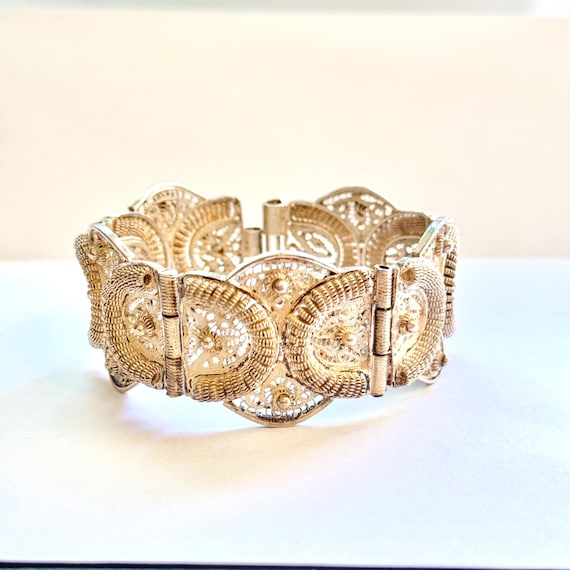 Vintage Lace Silver Bracelet: Retro Sterling Silver Chunky Bracelet, 7 inch