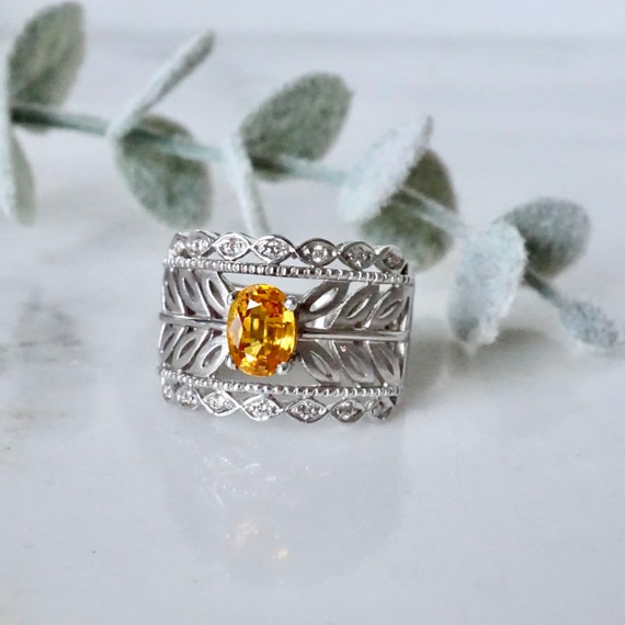 Yellow Sapphire Ring 14k White Gold, Golden Sapph… - image 3