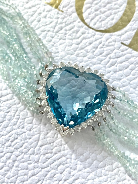 Blue Topaz Heart Necklace White Gold, Topaz Diamo… - image 5