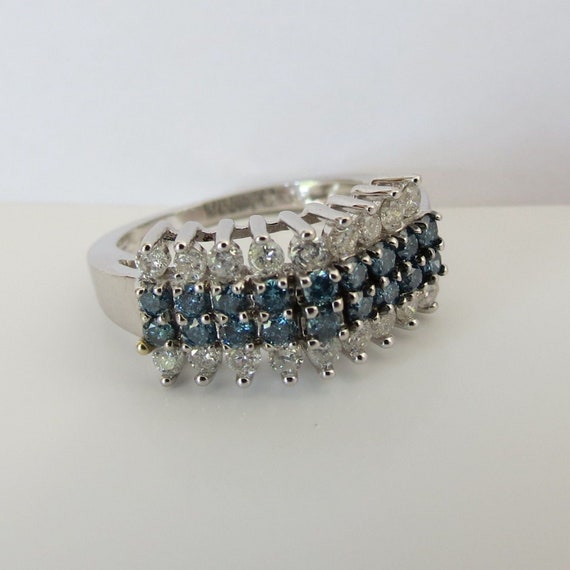 Blue and white Diamond Ring 14k White Gold, Teal … - image 7