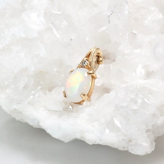 14K Gold Diamond Opal Pendant, 14 karat Opal Enha… - image 5