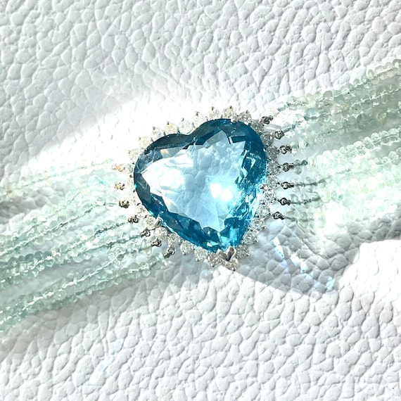 Blue Topaz Heart Necklace White Gold, Topaz Diamo… - image 1