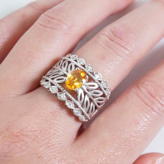 Yellow Sapphire Ring 14k White Gold, Golden Sapph… - image 2