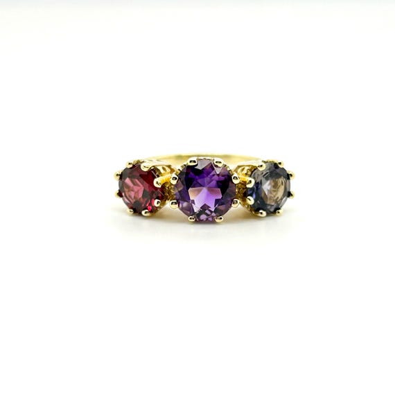Amethyst Iolite Garnet Ring: Vintage 10k Gold Mul… - image 2