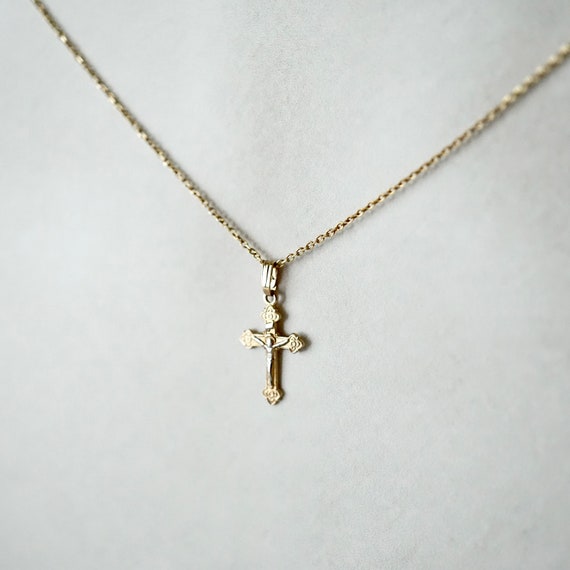 Crucifix Cross Pendant, 14k White and Gold Crucif… - image 6