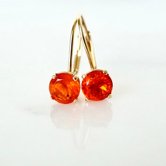 Opal Earrings, Orange Mexican Opal Earrings 14k G… - image 5