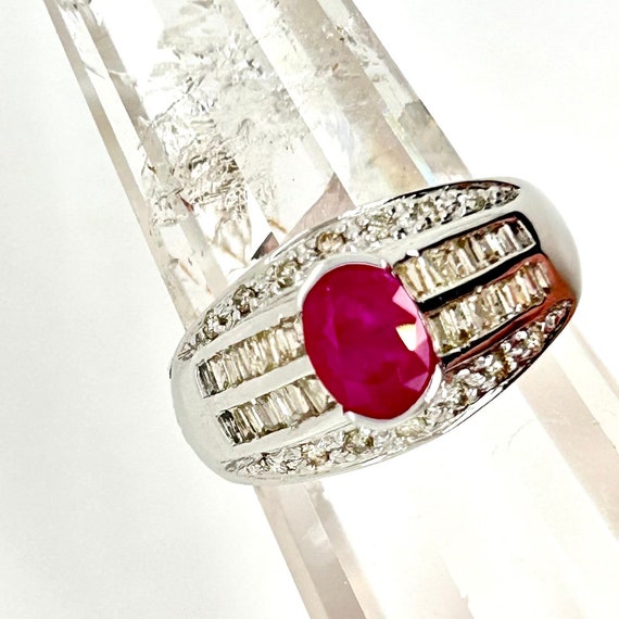 Vintage 14k White Gold Ruby Ring: Diamond Accent,… - image 3