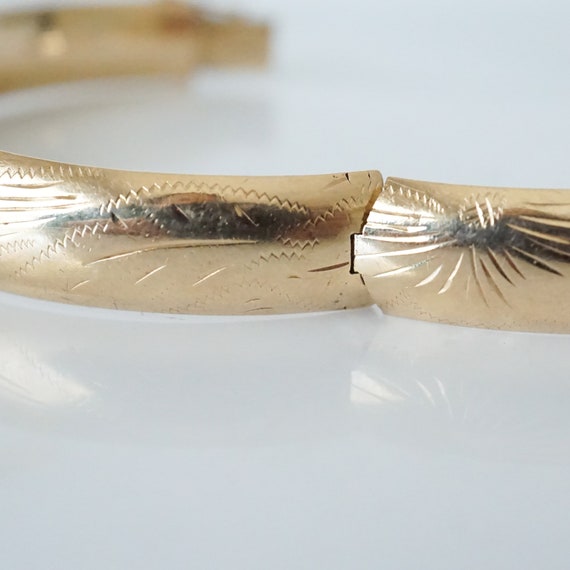 14k Gold Bangle Bracelet, 9 mm Wide Gold Bangle, … - image 8