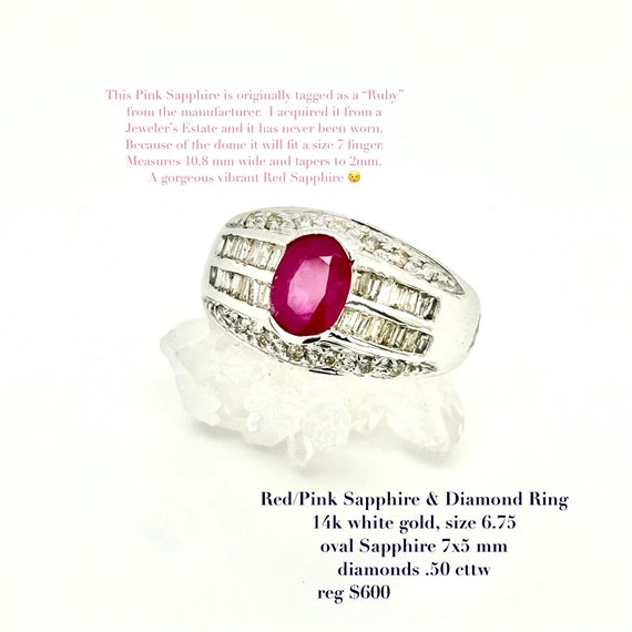 Vintage 14k White Gold Ruby Ring: Diamond Accent,… - image 4
