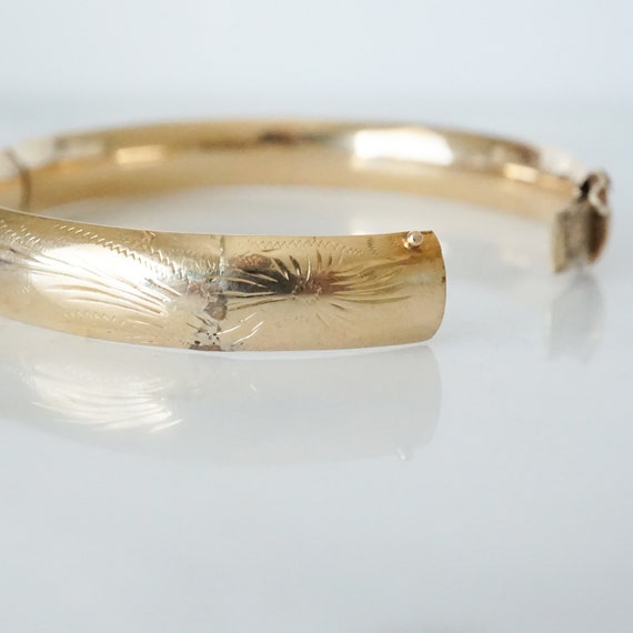 14k Gold Bangle Bracelet, 9 mm Wide Gold Bangle, … - image 9