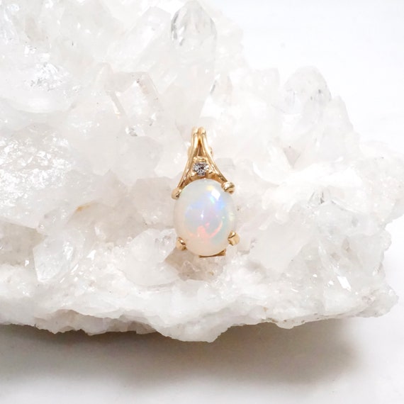 14K Gold Diamond Opal Pendant, 14 karat Opal Enha… - image 4