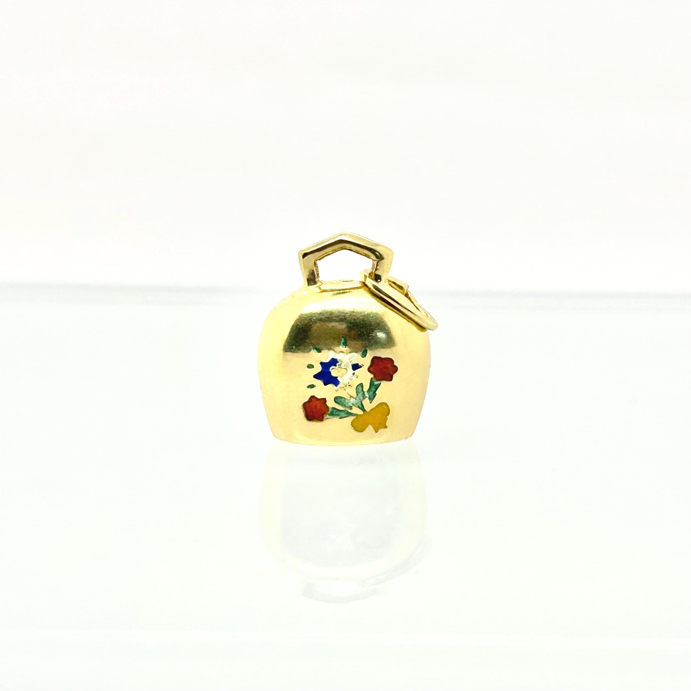 ファッションベル　カウベル Vintage 14k Gold Swiss Cowbell Enamel Charm - Etsy