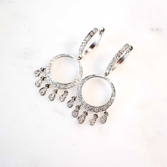 Diamond Dangle Earrings, Diamond Hoop Earrings Wh… - image 3